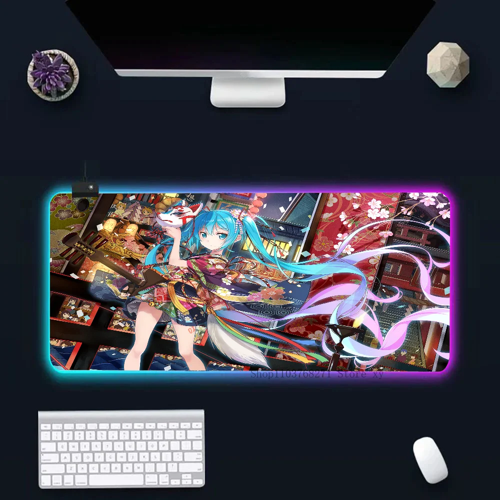H_Hatsunes-M-Mikus Mousepad XXL RGB Gaming Mouse Pads HD Black Gamer Accessories Large LED