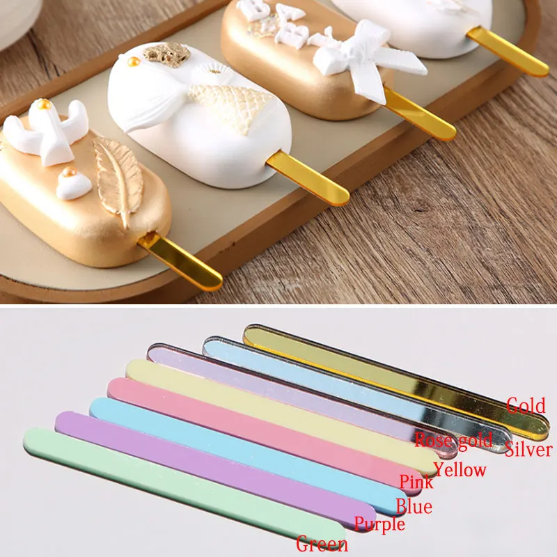 

10Pcs Cake Decorations Acrylic Cake Topper Ice Cream Stick Gold Mirror Cakesicle Stick Birthday Party Wedding Cupcake Topper