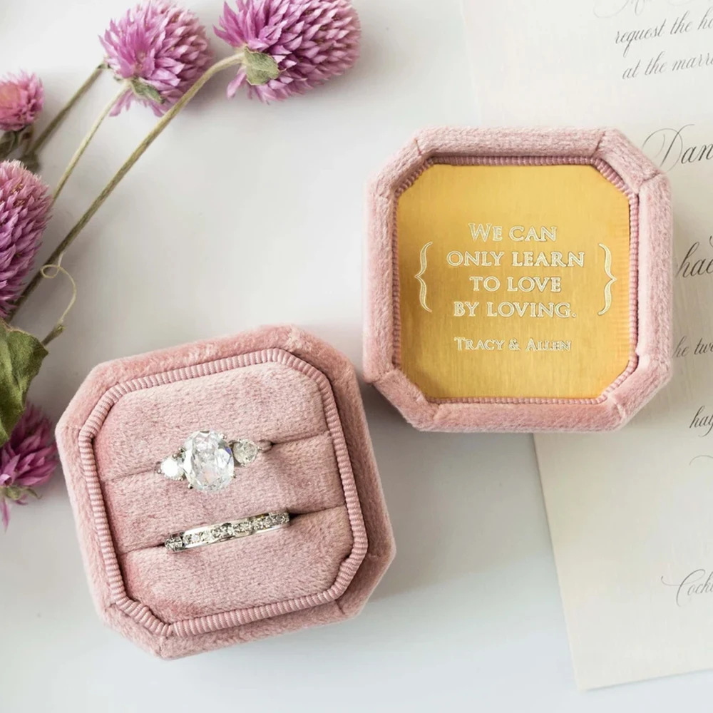 

Personalized Velvet Ring Box For Wedding Ceremony Engraved Wedding Vows Ring Bearer Gift For Engagement Ring Bearer Box