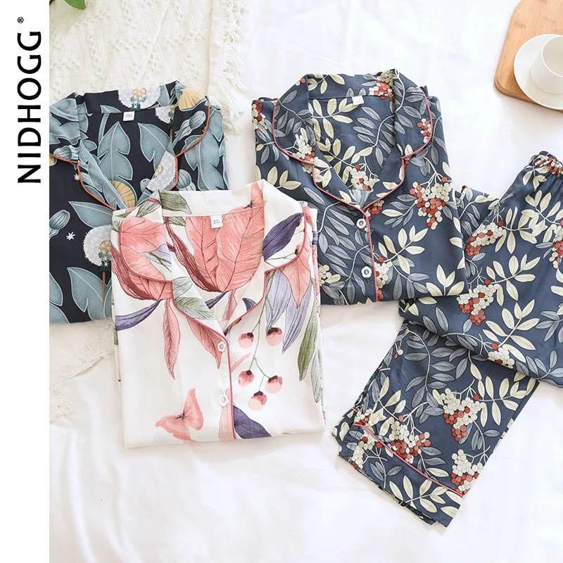 New 100% Viscose Long-sleeved Trousers Ladies Pajamas Suit Plus Size Long Sleepwear Women's Home Nightwear Satin Two Piece Set