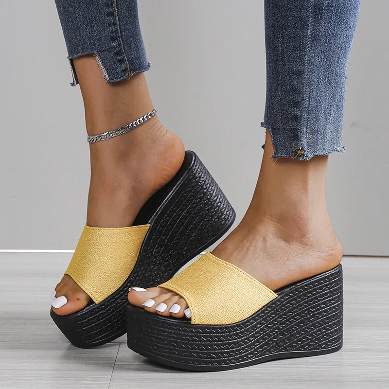 

Sandals Women Wedges Platform High Heels Beach Slippers Bow Thick Slides 2023 New Summer Sexy Pumps Women Shoes Dress Flip Flops
