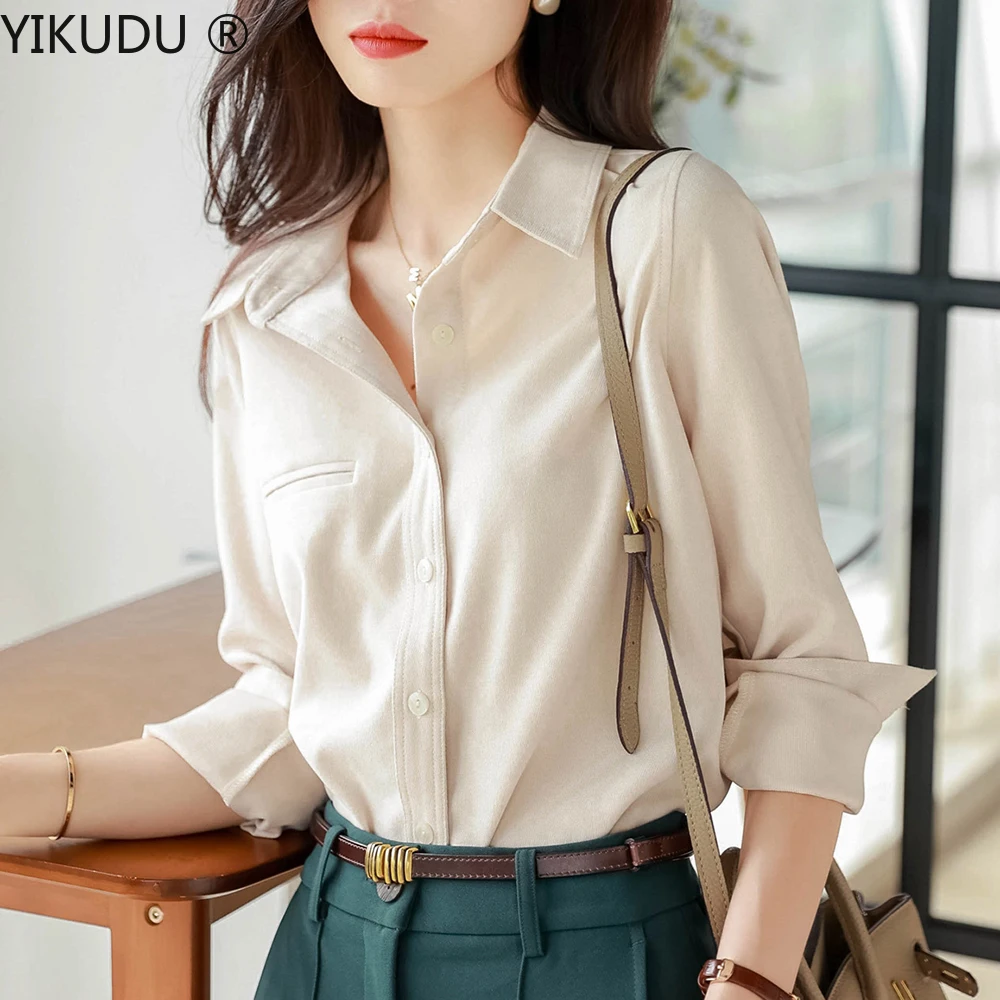 

Женские зимние новые толстые тканевые топы, Офисная Однотонная рубашка высокого качества, Повседневная Нижняя рубашка, женская одежда