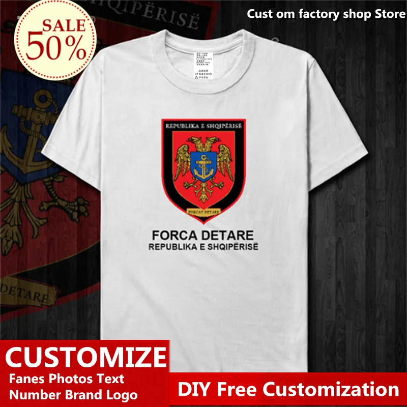 

Albania Navy Cotton T shirt Custom Jersey Fans DIY Name Number LOGO High Street Fashion Hip Hop Loose Casual T-shirt