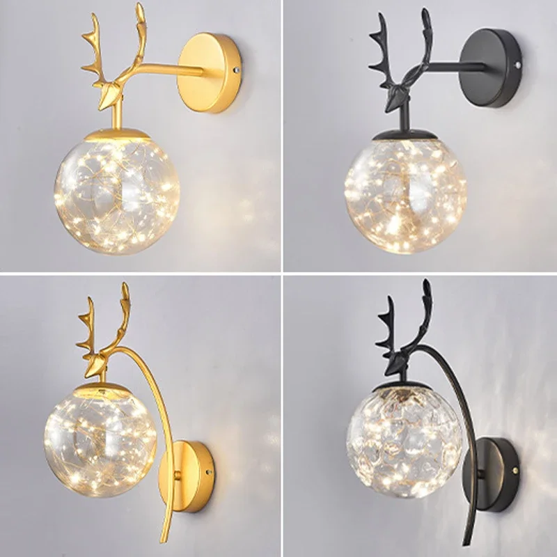 Стеклянный шар настенный светильник гипсофила светодиодный с рогами в