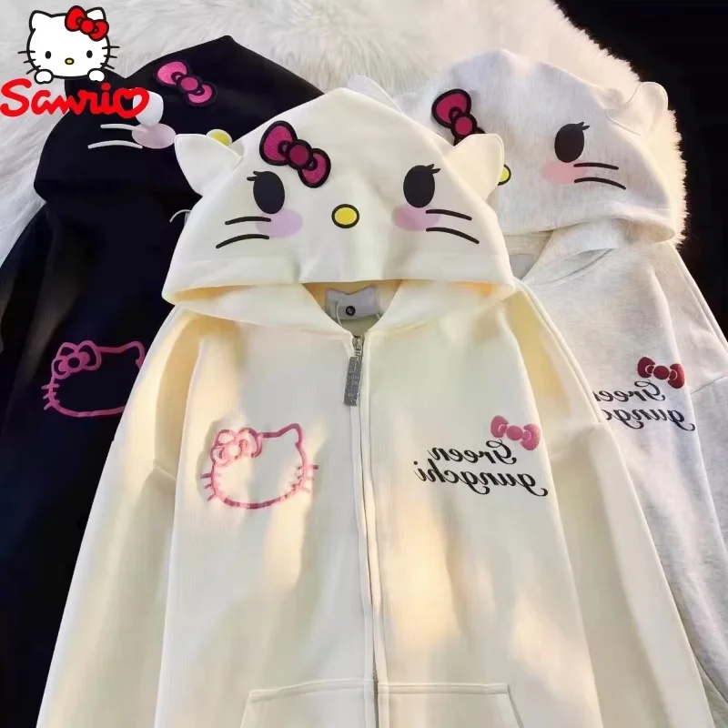 Sanrio Kawaii Hello Kitty новый милый мультяшный теплый свитер с капюшоном женский