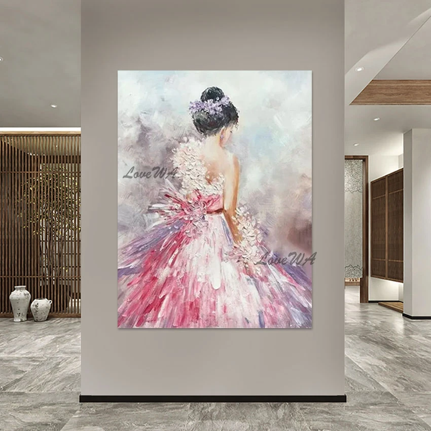 Балерина картины маслом розовый белый цвет акриловый нож холст абстрактная
