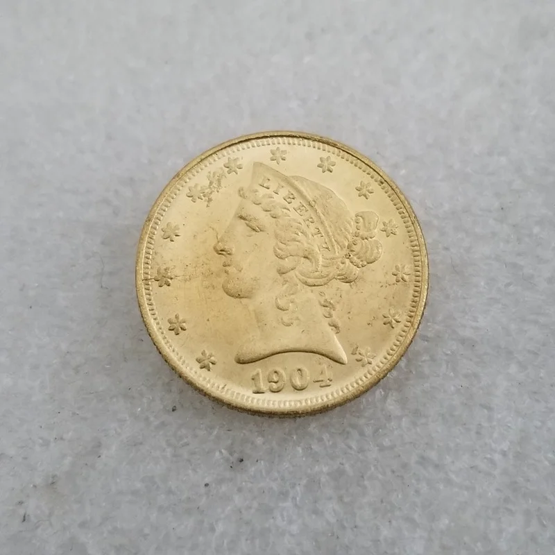 

American 1904 5 Dollars Brass Gold-plated Commemorative Collectible Coin Gift Lucky Challenge Coin