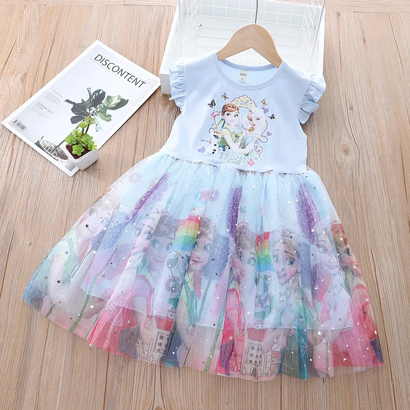 

Summer Kids Fashion Dress Frozen Elsa Short Sleeve Princess Dresses Elegant Party Costume for Girls Birthday Clothing Vestidos