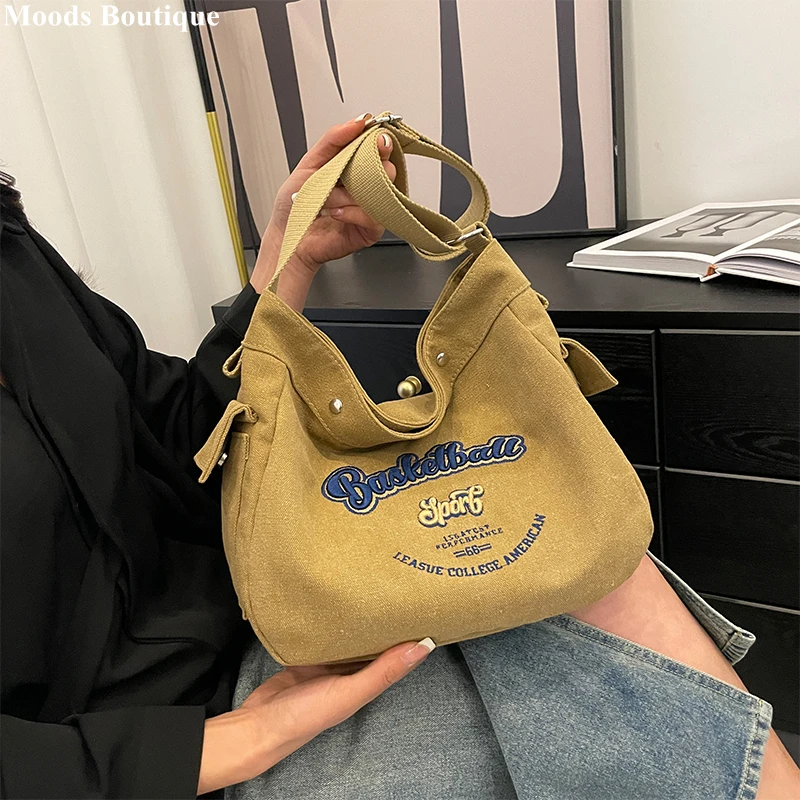 

Canvas Women Messenger Bags 2023 Luxury Designer Handbags Letter Embroidery Shoulder Crossbody Bag Large Capacity Shopper Totes