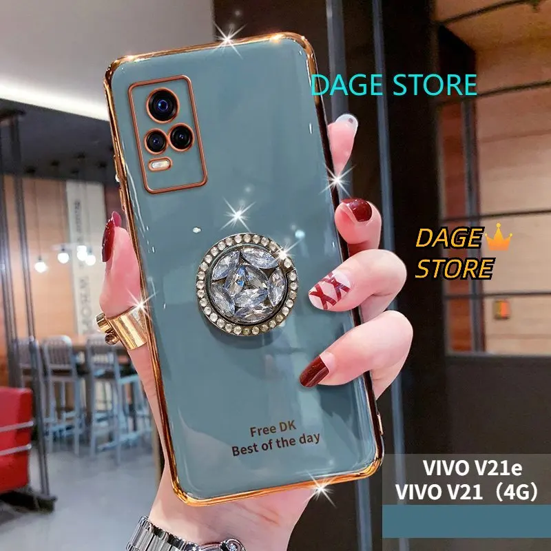 

For VIVO V21e / V21 4G Electroplated Case Bling Crystal Holder Cover Soft TPU Back Cover