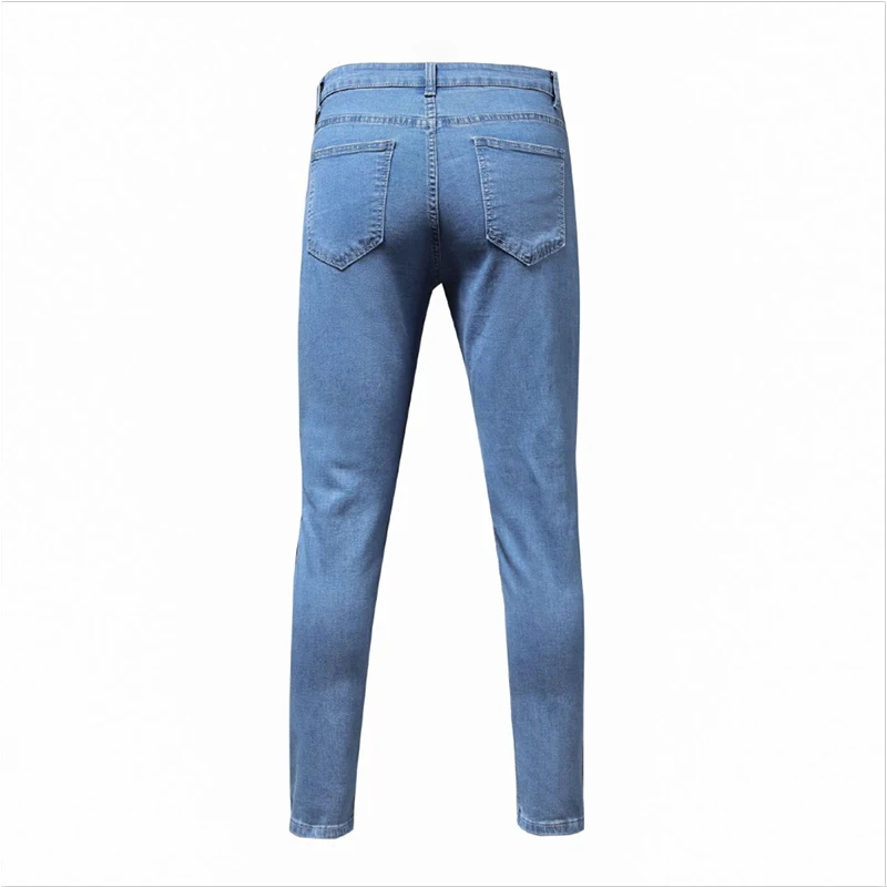 High Quality Stretch Men's Sexy Hole Biker Jeans men's 2XL 3XL Blue Frayed Slim Fit Pencil Pants Ripped Skinny Jeans for men