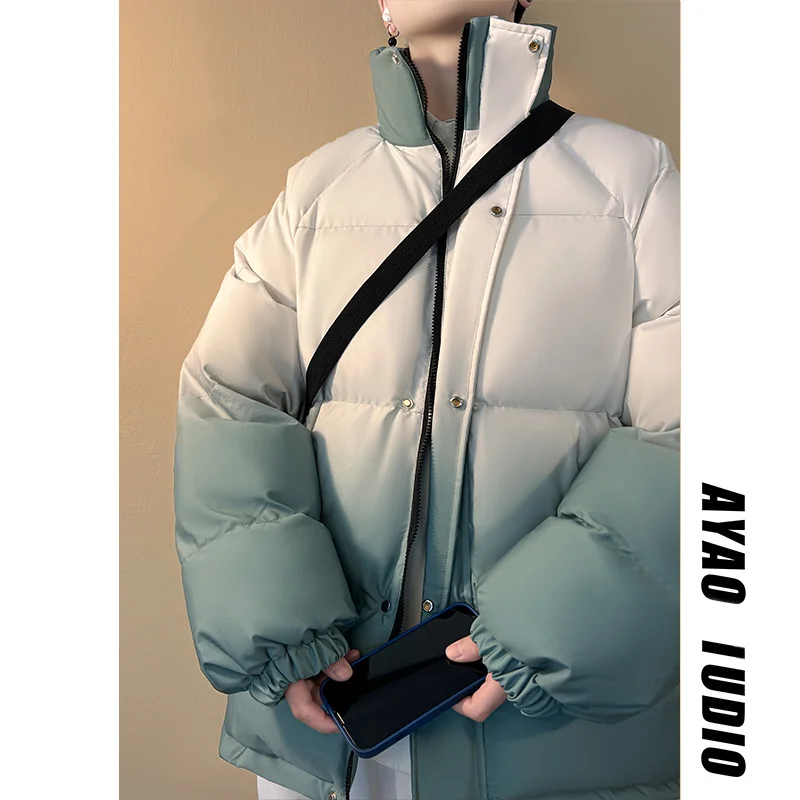 Winter Jacket Men Warm Fashion Gradual Color Thickened Jacket Men Streetwear Korean Loose Thick Short Coat Mens Parker Clothes