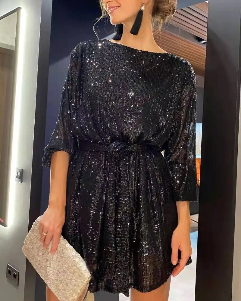 2022 Autumn And Winter Women Festival Party Shiny Pearl Piece Dress