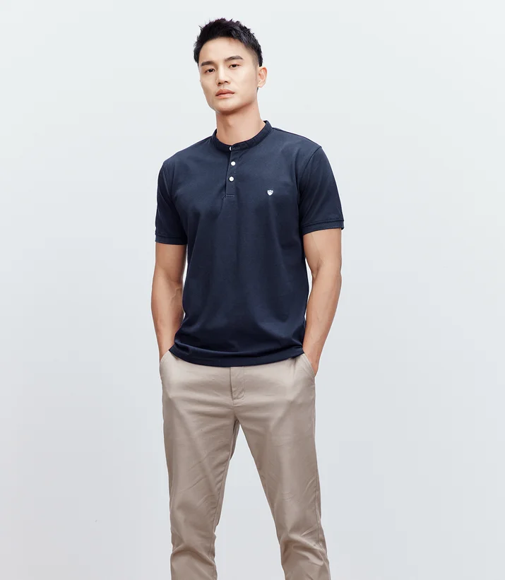 

J9013 -Men's summer leisure simple solid color embroidery trend t-shirt men's stand collar short sleeve polo shirt.J7414