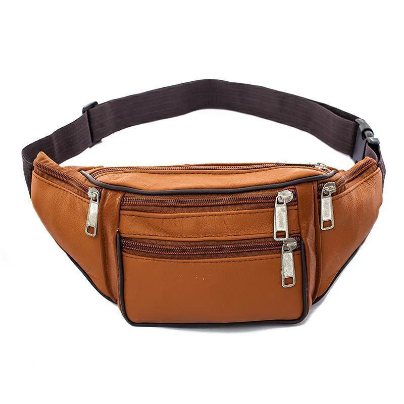 Genuine Leather Waist Bag for Men Travel Outdoor Cowhide Fanny Pack Sports Large Capacity Mobile Phone Pouch Running Chest Bags