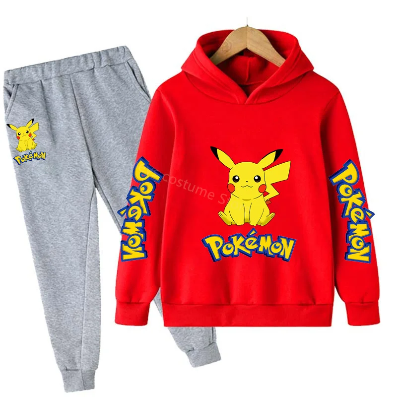 Children Hoodies Clothes Pokemon Anime Spring Autumn Boys Girls Hoodies Set Kids Funny Harajuku Fashion Pullover Tops+Pant Suit images - 6