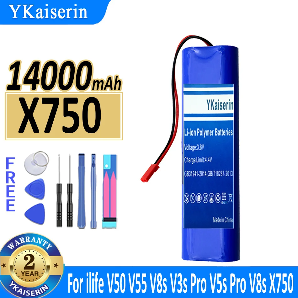 

YKaiserin 14000mAh Good Quality Battery for Ilife V50 V55 V8s V3s Pro V5s Pro V8s X750 Robot Vacuum Cleaner Battery + Tools