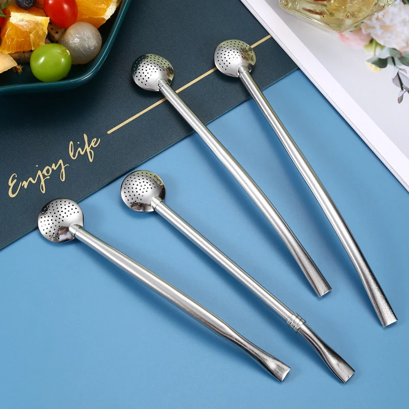 

1Pcs Filter Straw Spoon Eco-Friendly Stainless Steel Drinking Straws Tea Strainer Cocktail Shaker Coffee Bar Filtered Spoons