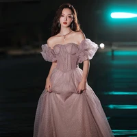 french off the shoulder evening dress elegant womens 2022 new puff sleeves floor length birthday party gonws