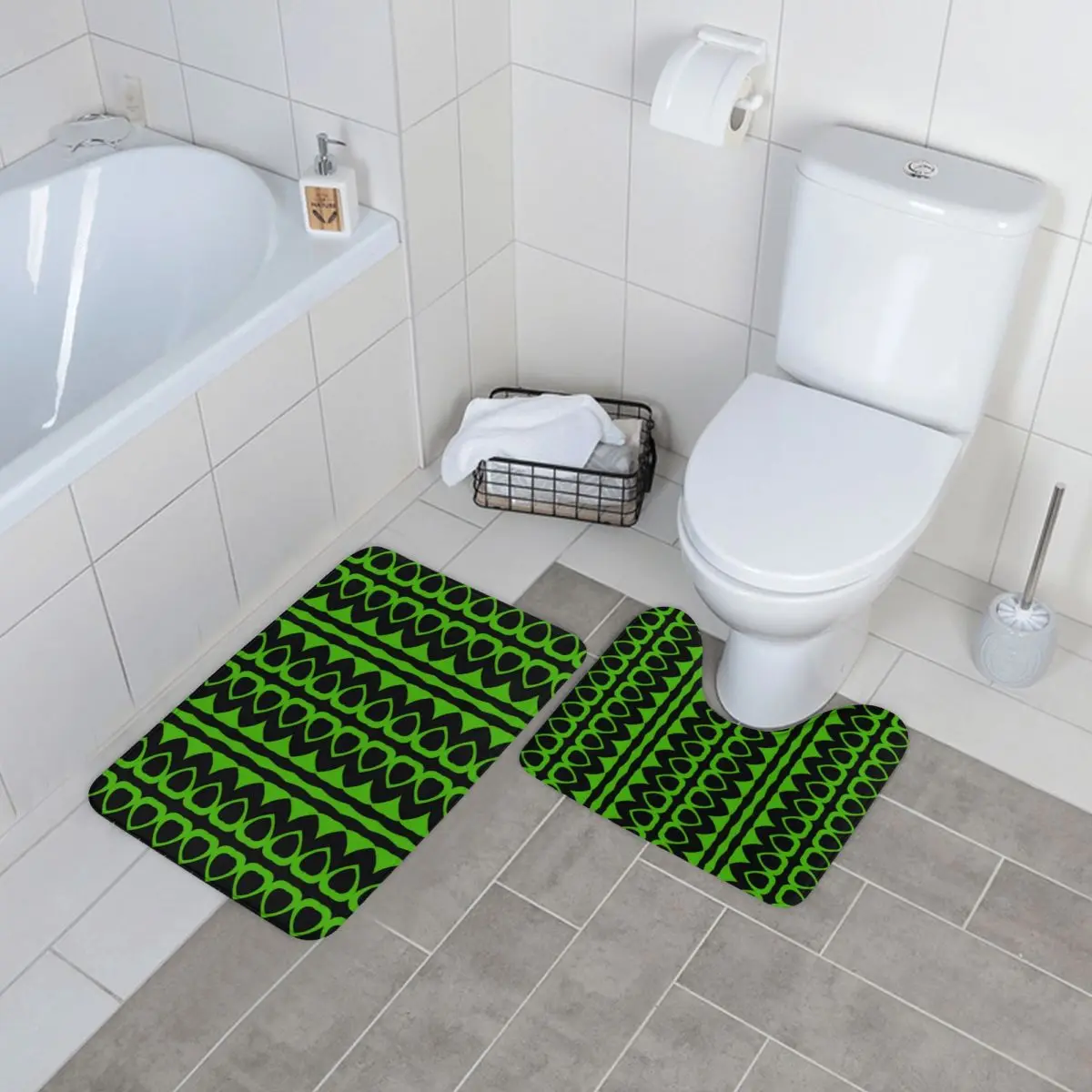 

Retro 70S Design Bath Mat African Print Polyester Foot 2pcs Bathroom Mat Set Anti Slip Modern Bathroom Rug