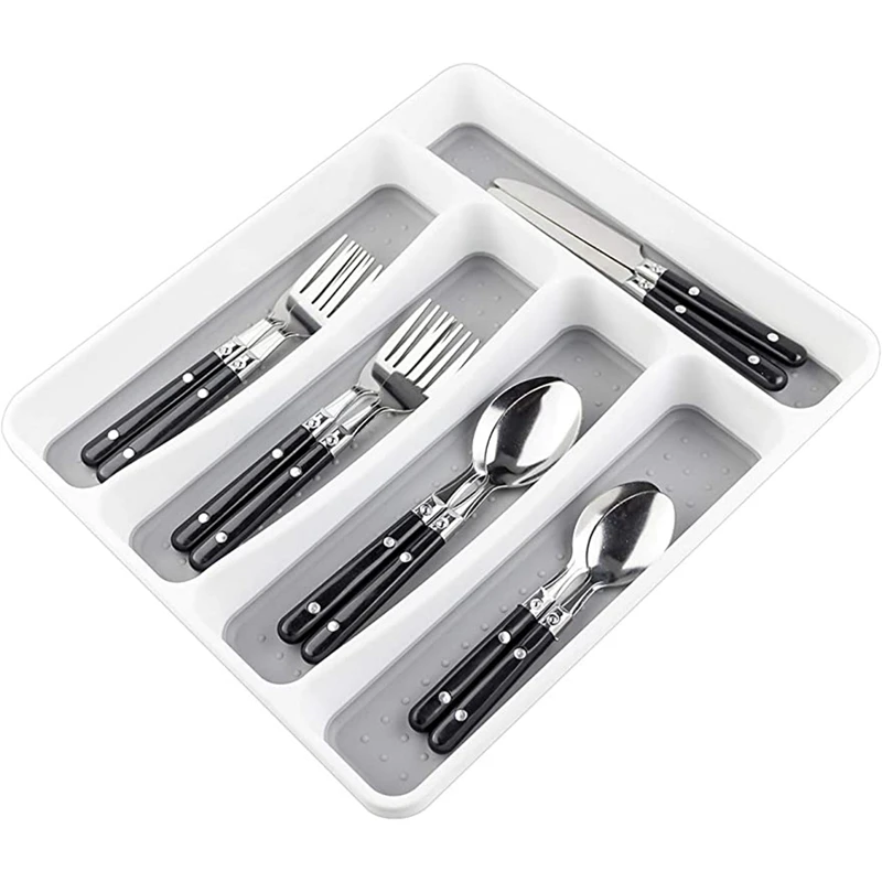 

Silverware Tray For Drawer, Plastic Cutlery Tray Kitchen Drawer Organizer, 5 Compartment Flatware Cutlery Organizer