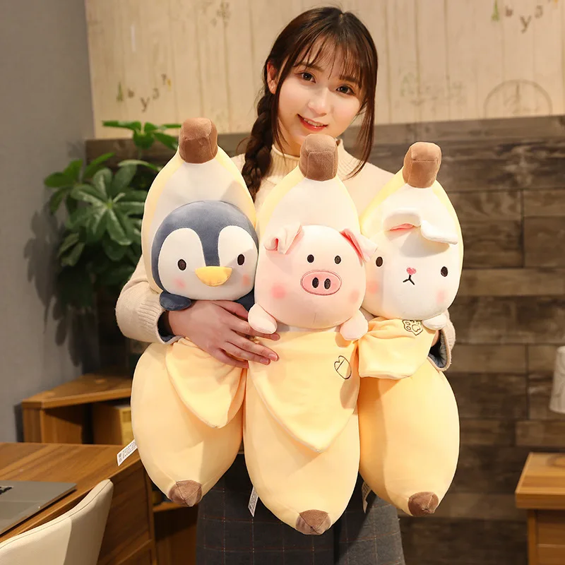 

Long Banana Plush Toy Soft Cute Shiba Inu Husky Rabbit Penguin Cat Pig Doll Gift Pillow Home Decoration for Girls Kids Unisex