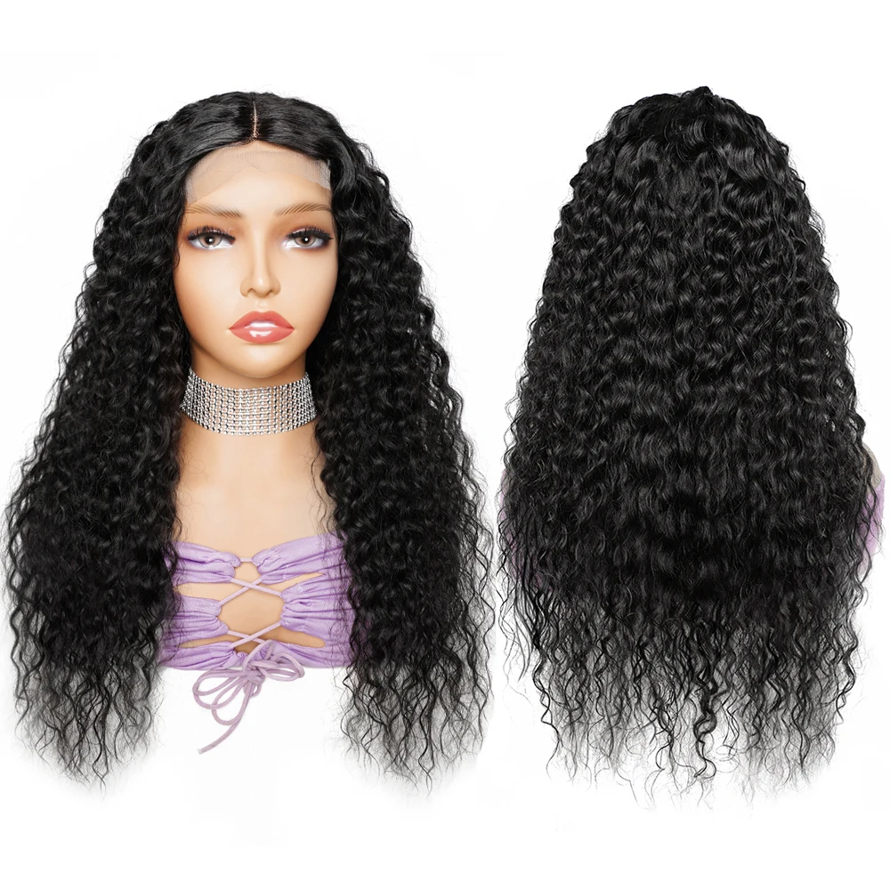 

Water Wave Lace Front Wig Human Hair Wigs For Women Middle Part 4x1 T Transparent Lace Closure Wig Natural Color MogulHair
