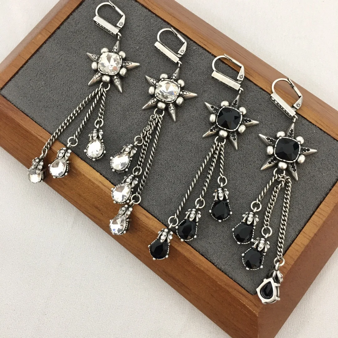 

European and American personality punk style long Pentagram tassel earrings