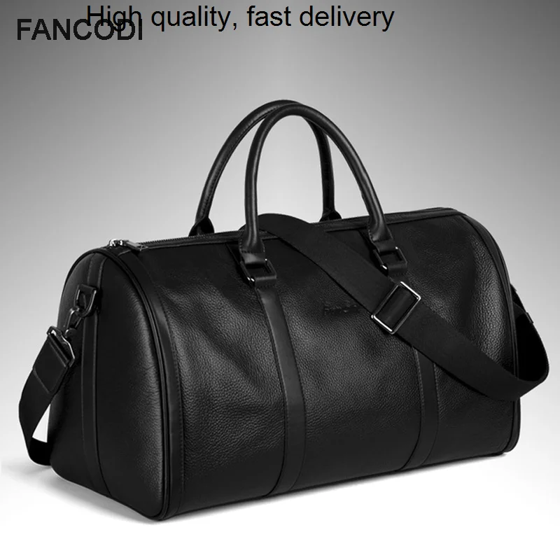 Fashion New 2023 Genuine Leather Men's Travel Bag Luggage Bag real leather Men Duffle Bag Weekend Bag Big Tote Overnight Black
