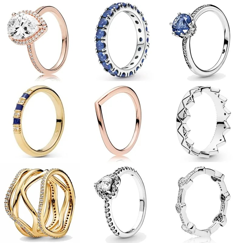 

Authentic 925 Sterling Silver Sparkling Alluring Hearts With Crystal Ring For Women Wedding Party Gift Fashion Jewelry