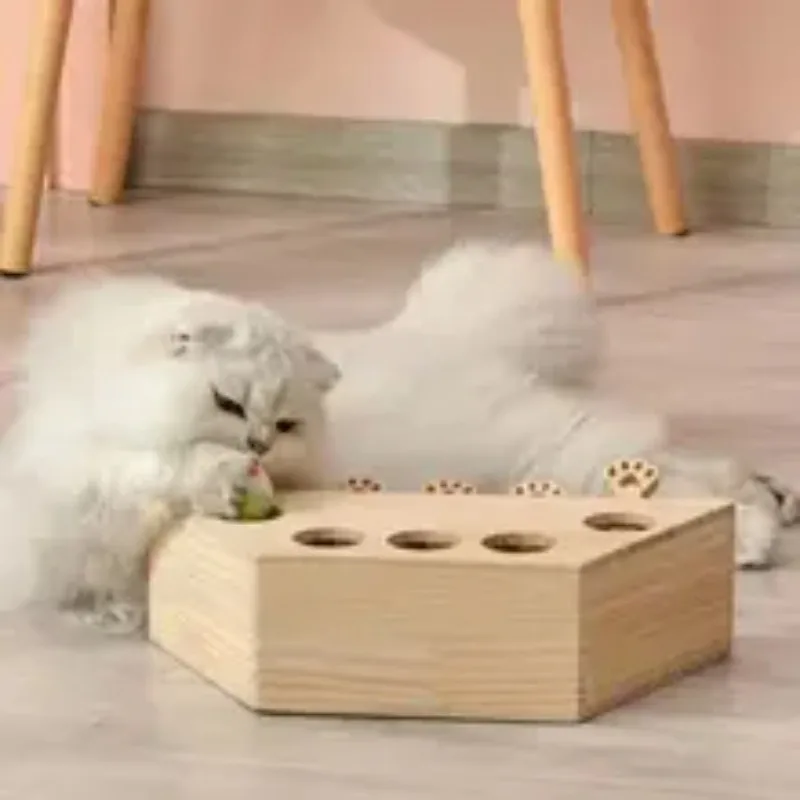 

Cat Toy Chase Mouse Solid Interactive Maze Pet Hit Hamster With Five Holes Mouse Hole Catch Bite Catnip Funny Wooden Toy