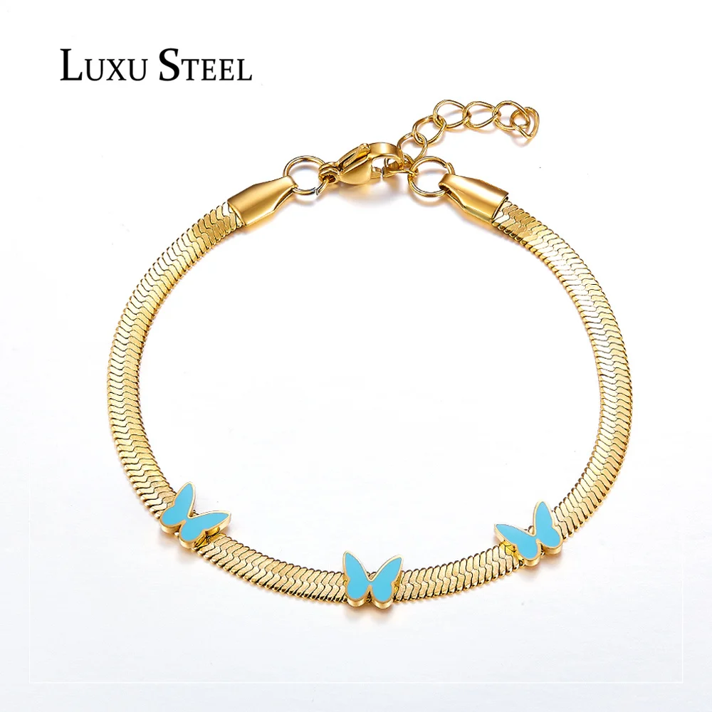 

LUXUSTEEL New Butterfly Snake Bracelets Bangles Women Accessories Gold Color No Fade Stainless Steel Bracelets Bangles Gift