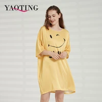 yaoting sleepwear womens nightgown girls sexy nightie cute style printed satin dress woman home wear free size