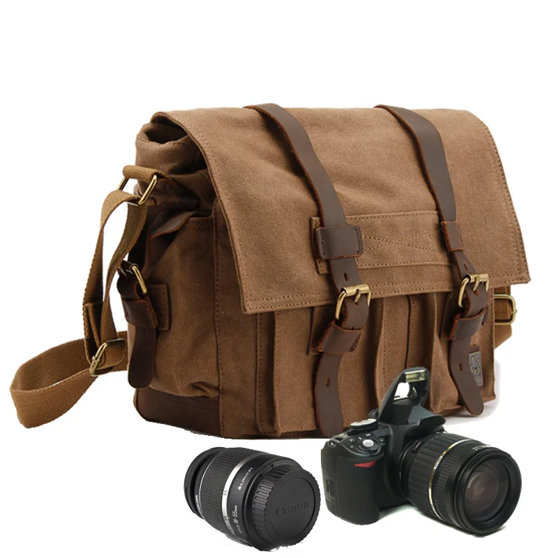 

Vintage Camera Messenger Bag DSLR SLR Canvas Leather Photo Bag Man Shoulder Bag for Photographers Camera High Quality