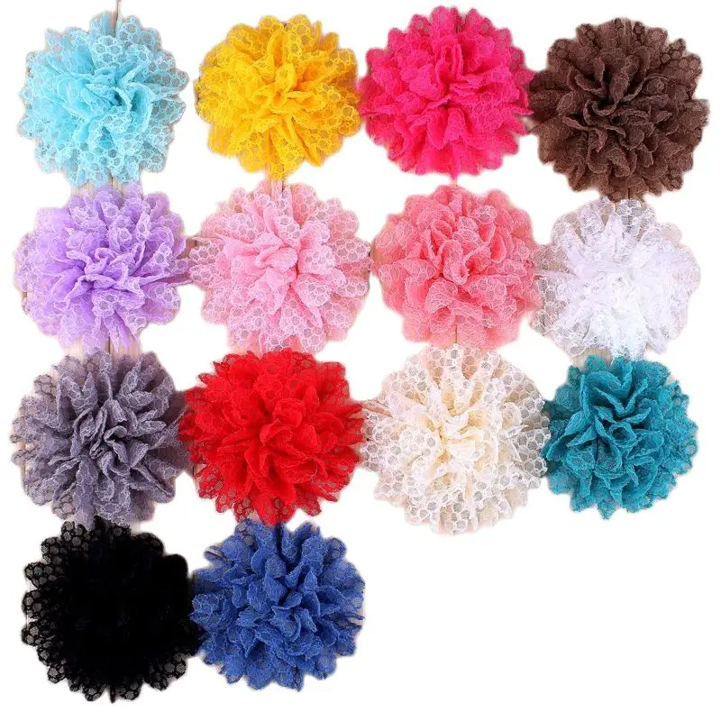 

10PCS 9.5CM 3.8" Fashion Ballerina Lace Flowers For Head Wear DIY Accessories Chiffon Flower For Wedding Bouquet