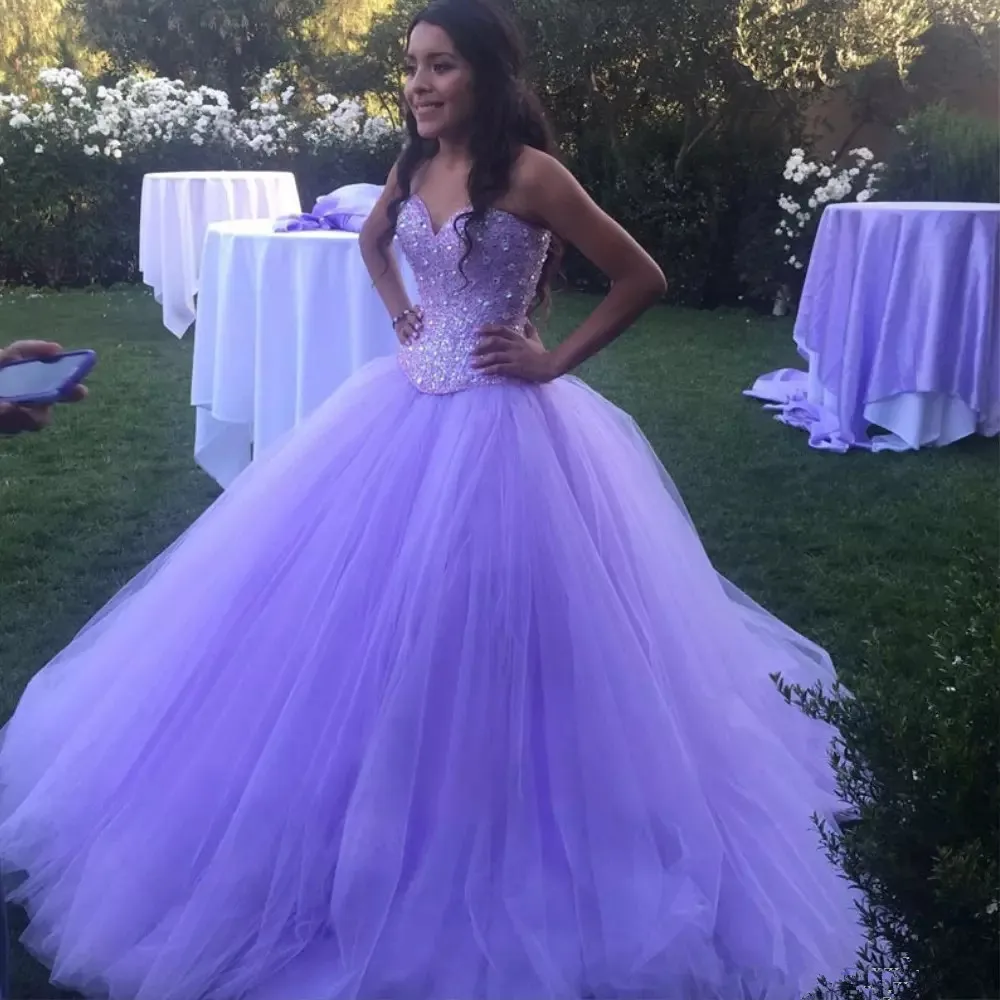 

ANGELSBRIDEP сиреневые блестящие платья с кристаллами и бисером для Quinceanera тюлевые Платья На Шнуровке Для 15 лет вечерние платья Золушки на день рождения