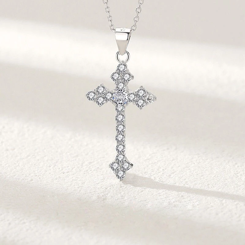 

100% Luxury 1.0 carat genuine Moissanite cross pendant men's women's women's s925 sterling silver light luxury hip hop necklace