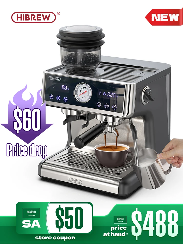 HiBREW Dual Boiler System Barista Pro 20Bar Bean to Espresso Cafetera  Coffee Machine with Full Kit for Cafe Hotel Restaurant H7A