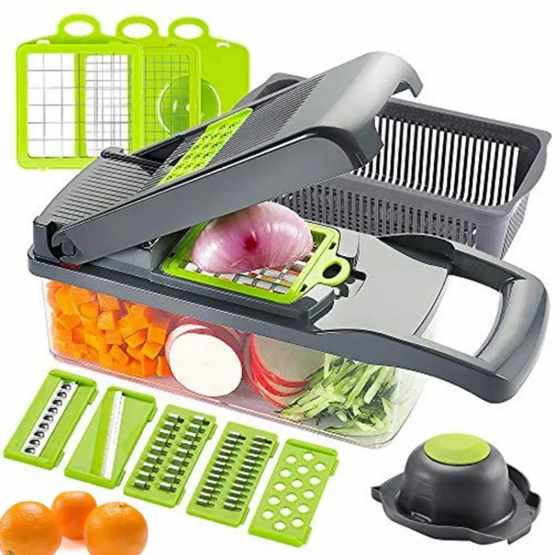 

New Multi-function Vegetable Cutter Kitchen Tool Cucumber Slicer Potato Melon Fruit Shredder Jelly Dicer Kitchen Drain Basket