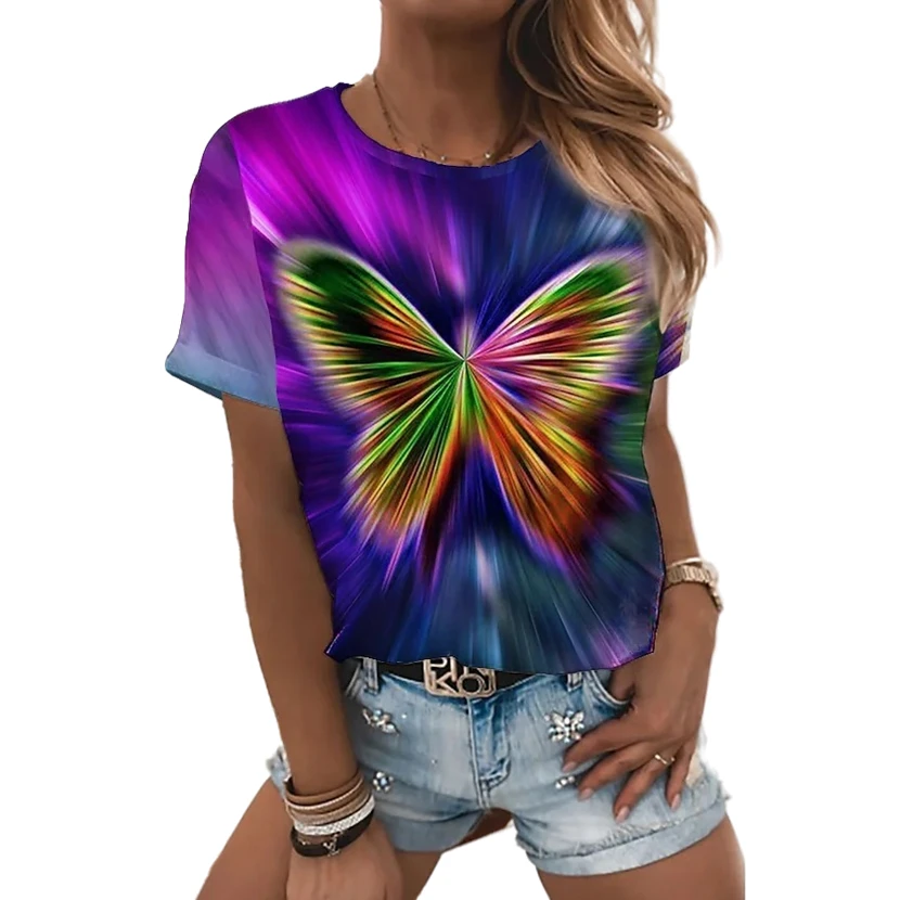 

2022 Summer Novelty Art Butterfly 3D Girls T-Shirt Women Female TShirt Harajuku Short-Sleeved Fashion Soft And Comfortable Top