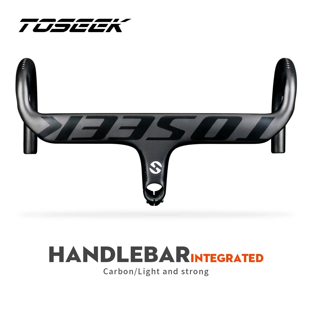 

TOSEEK Balck Matte Carbon Fibre Bicycle Road Handlebar Integrated Bike Handlebar Stem Cycling Bent Bar For Fork Diameter 28.6mm