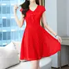 Dot Printed Chiffon Summer Dress Women 2023 New Short Sleeve Floral Elegant Red Black Midi Dresses Ladies vestidos robe 3