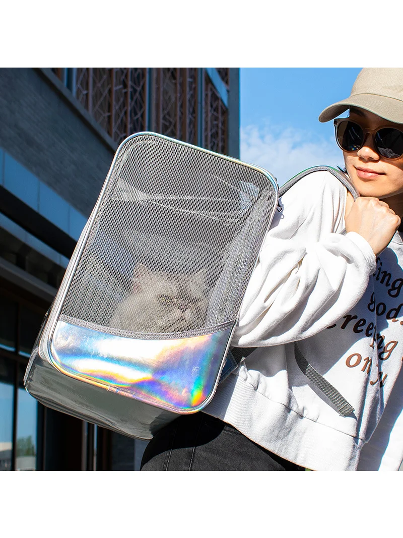 

Portable laser transparent window block backpack cat and dog bag breathable large space cool cat and dog bag can be wholesale