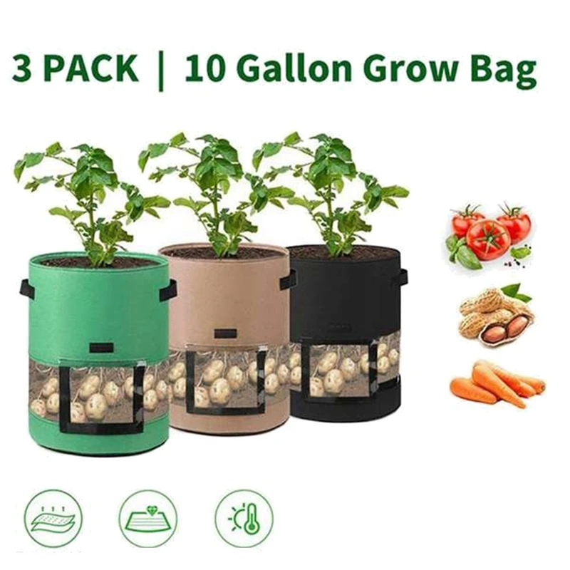 

Potato Grow Bags 3 Pcs 10 Gallon With Flap,Plant Grow Bags Nonwoven With Sturdy Handles,Garden Pots Vegetable Potato Bag