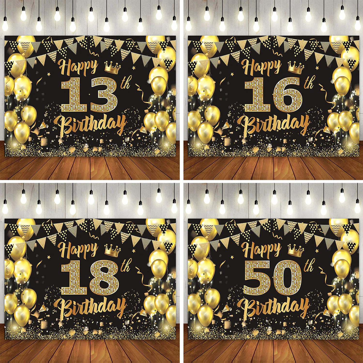 

Black Gold Birthday Party Decoration Backdrop for Girls Boys Cake Banner Background Poster 13th 16th 18th 20th 40th 50th 70th