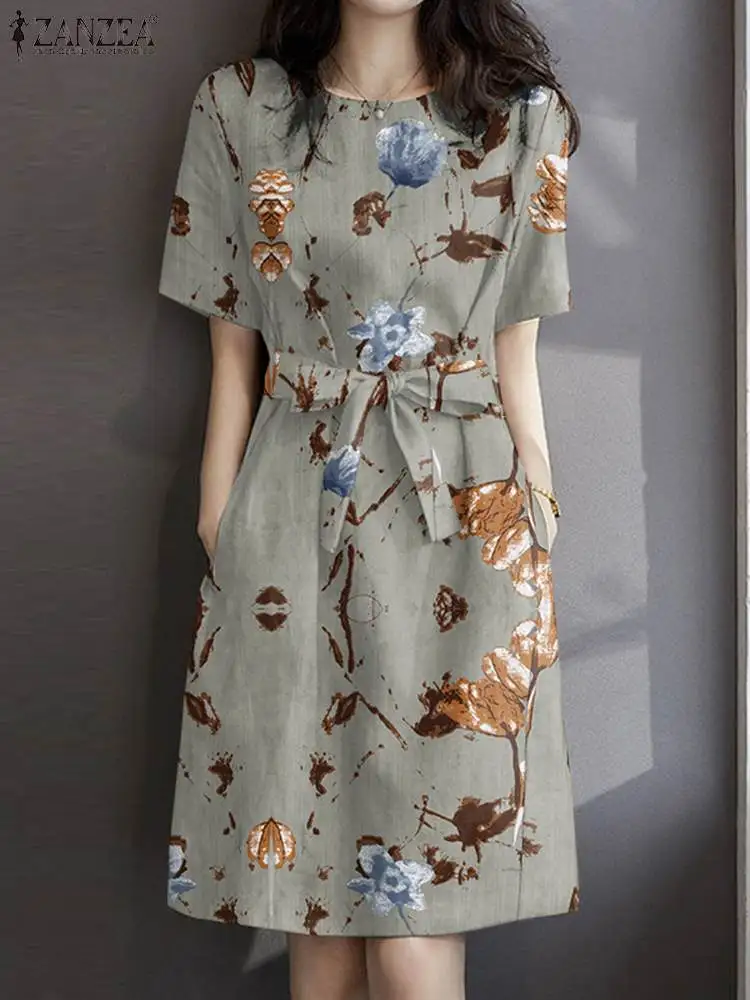

Women Vintage Short Sleeve Casual Knee-length Dress ZANZEA Summer Bohemian Floral Printed Sundress Robe Femme Loose Vestido 2023