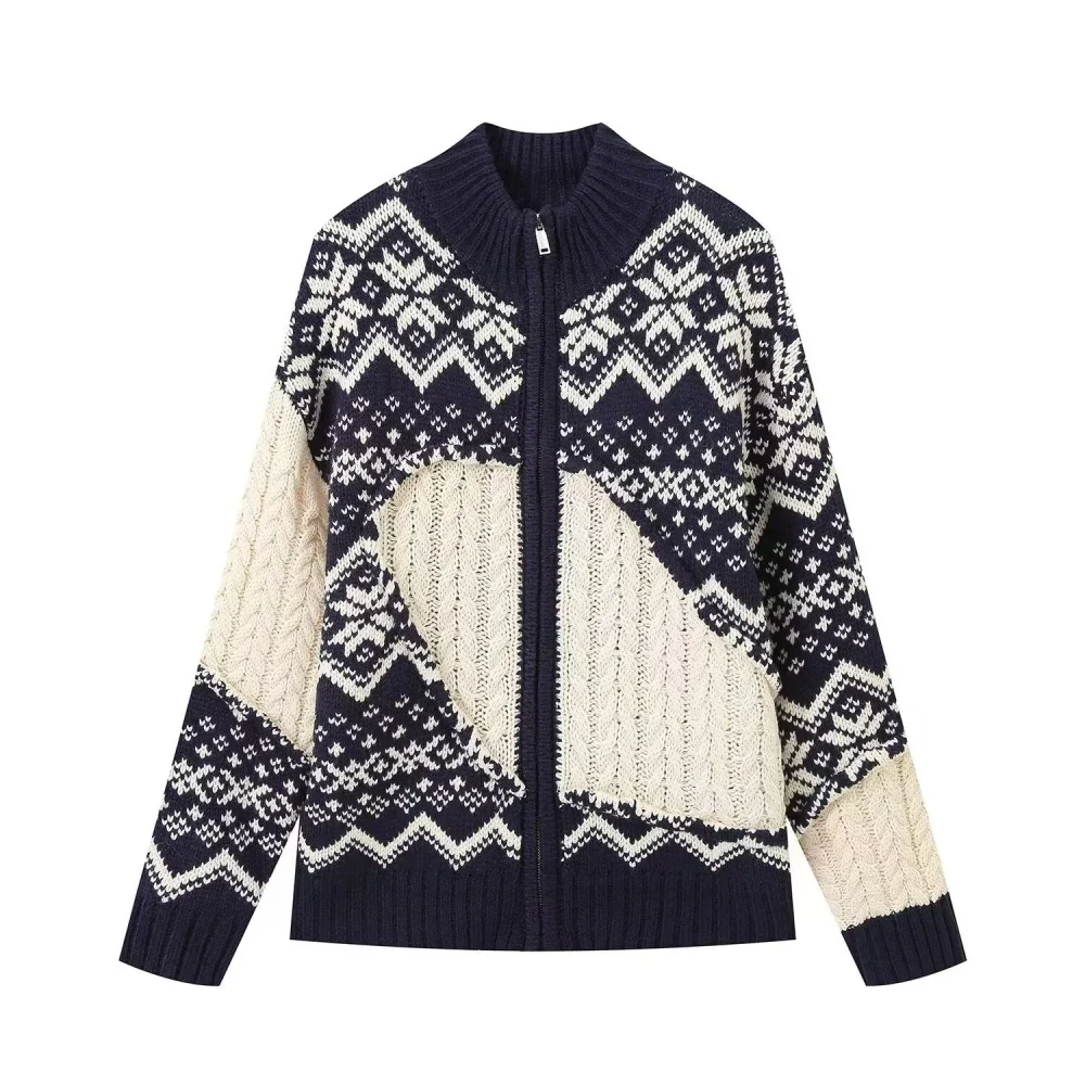 Женское жаккардовое вязаное пальто с восемью штанинами топ на молнии