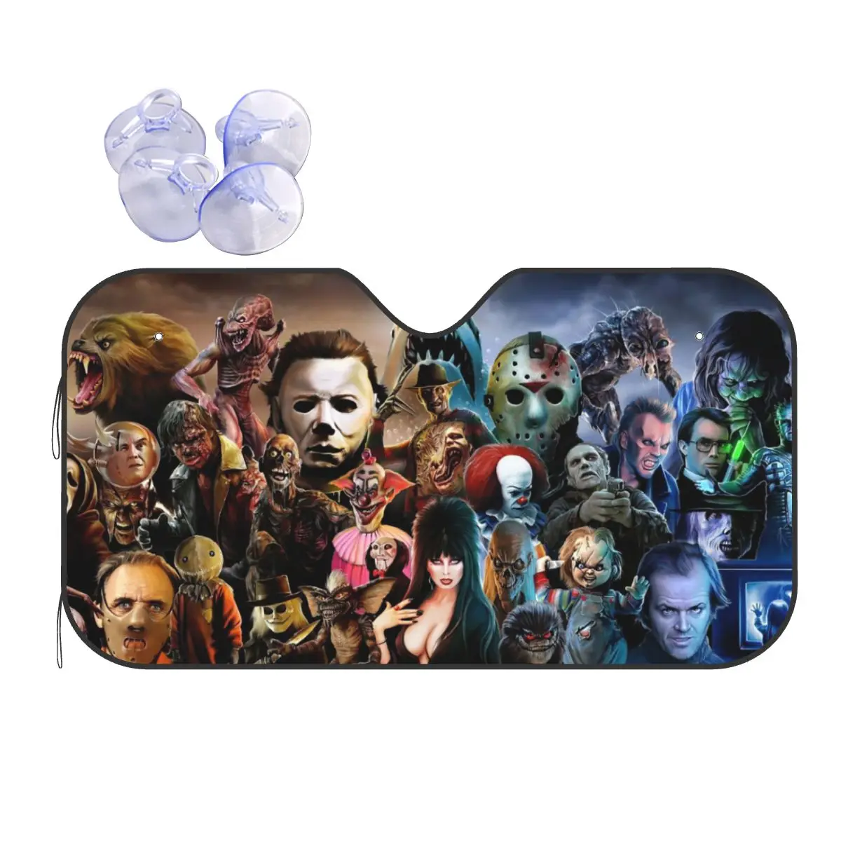 

Horror Movie Characters Cute Windshield Sunshade 70x130cm Aluminium Foil Sunshade Visor Ice Shield Dust Protection