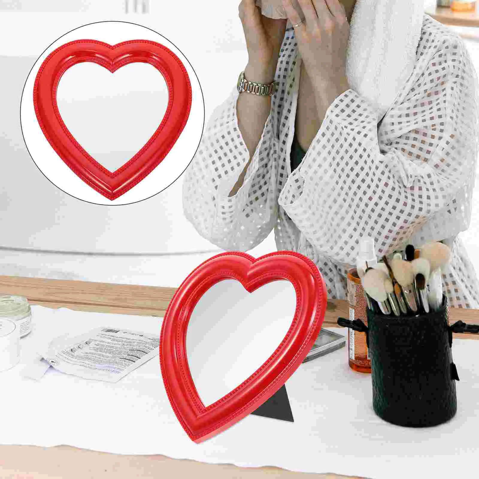

Mirror Heart Makeup Mirrors Wall Shaped Tabletop Vanity Table Desktophanging Bedroom Dressingstand Decorative Shape Redstanding