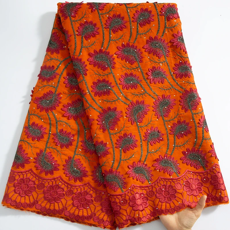 SJD швейцарская вуаль кружева в африканском стиле 3D хлопковая кружевная ткань 2024